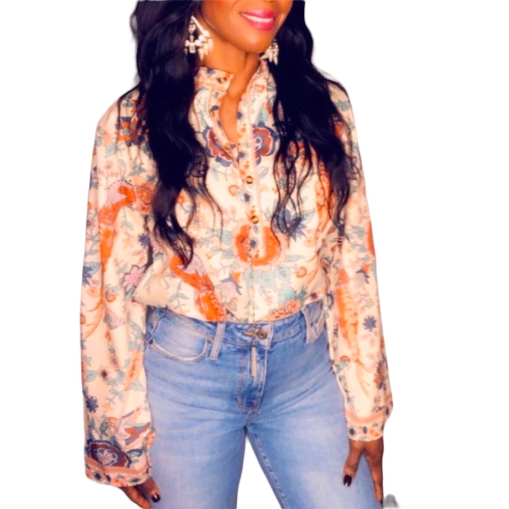 New Peacock Floral Print Long Sleeve Shirts - Picture 14 of 14